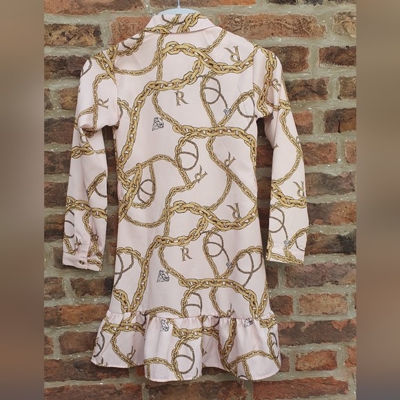 River Island chain print satin shirt dress pale pink 9yrs Ex Con - Picture 3 of 5